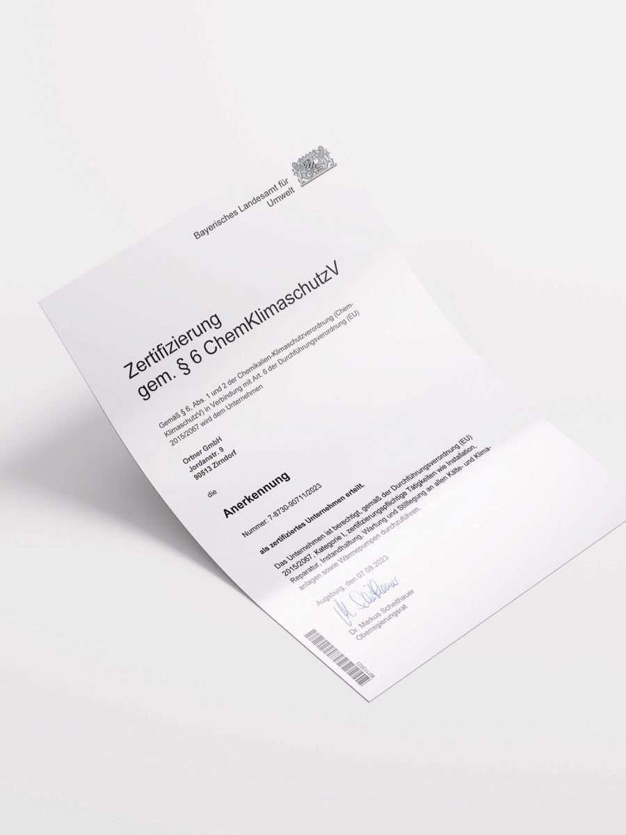 Zertifizierung gem. § 6 ChemKlimaschutzV